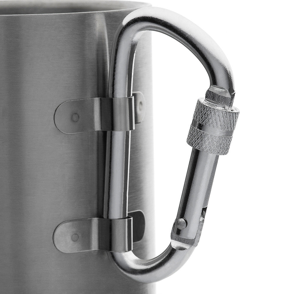 Thermo mug with carabiner