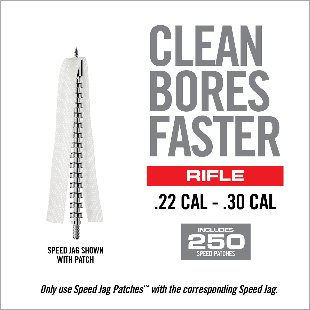 Real Avid Bore-Max Speed Jag Patches Rifle 8" - .22-.30 - Refill Pack p/250