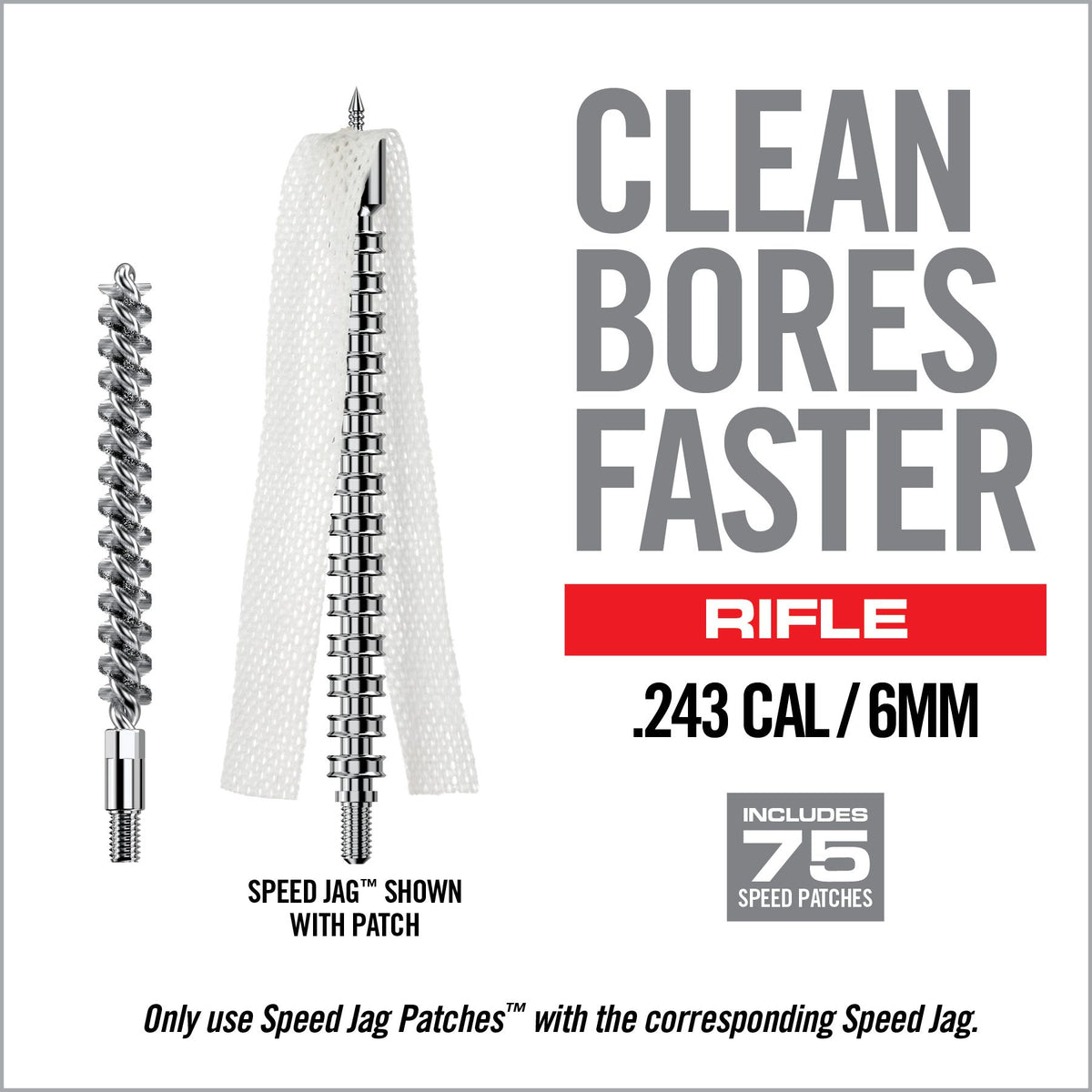 Real Avid Bore-Max Speed Clean System Rifle - .243/6mm - 8/32" Thread, incl 75 Speed Patches