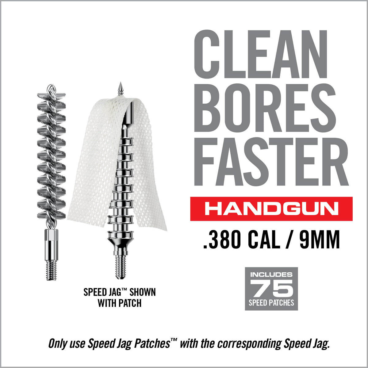 Real Avid Bore-Max Speed Clean System Handgun - .380/9mm - 8/32" Thread, incl 75 Speed Patches