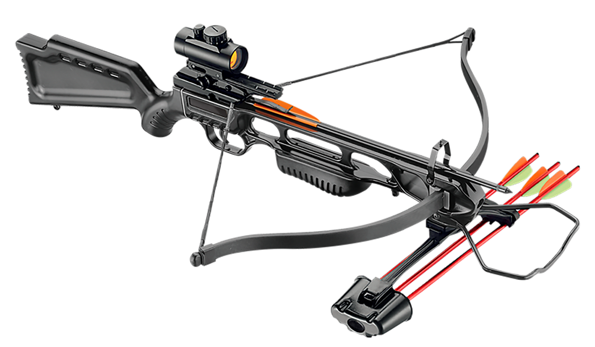 EK Archery Jag 1 Deluxe Black 150lbs, Red-Dot, cocking rope, 3 bolt quiver, 3x20" Aluminium bolts (2219)