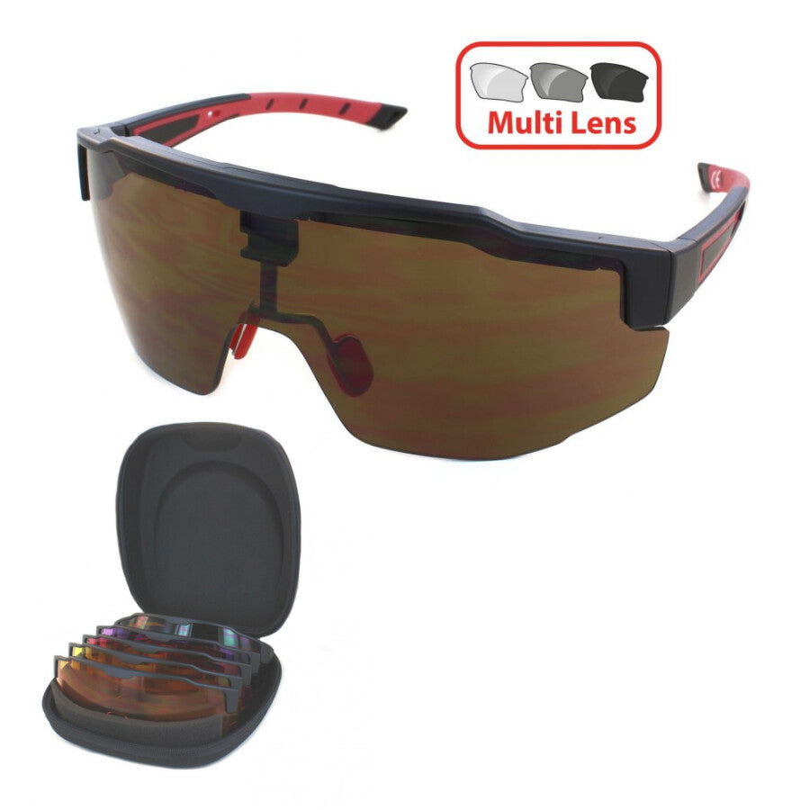 Evolution Magnex 5 Black/Red Frame, Magnetic Lens System - Brown, Orange, Purple, Rose &amp; Yellow Lenses