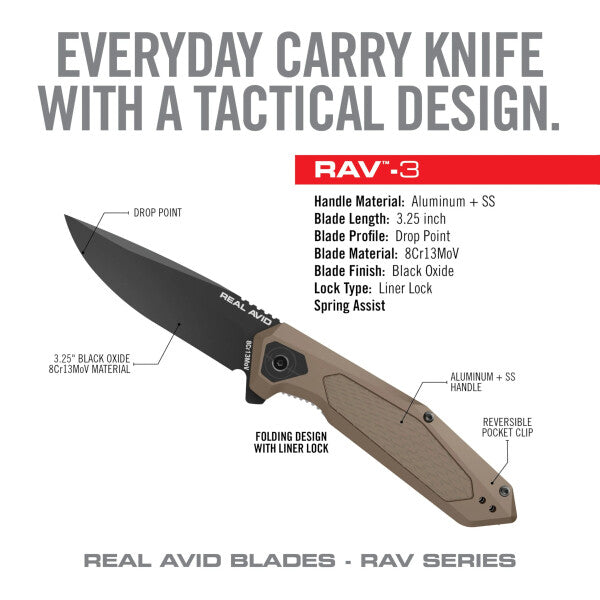 Real Avid Folding Knife RAV-3, 8Cr13MoV Steel, 82,5mm Blade, Linerlock, Spring Assisted