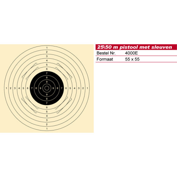 Schmid Paper Target 25/50m Pistol, 100m Rifle &amp; Muzzleloader, with Slanted Mounting Slots, NOT Numbered, p/250